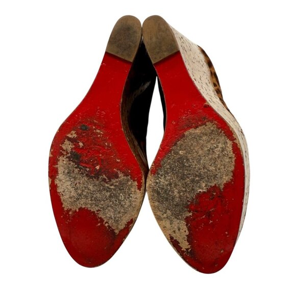 Christian Louboutin Leopard Print Pony Hair Cork Platform Wedges - Size 5 - Picture 6 of 8